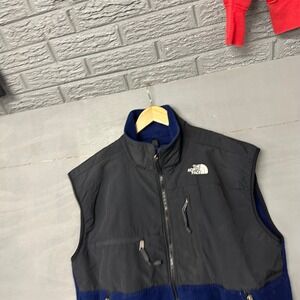 The North Face Mens Fleece Vest Black Blue Logo Zip Pockets Size XL